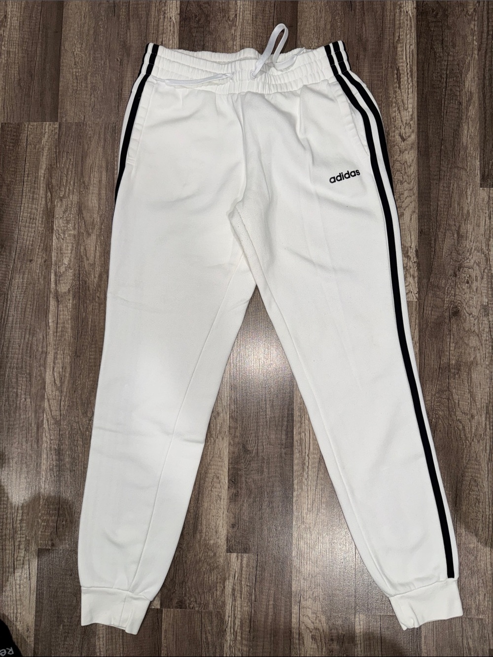adidas White Joggers with Black Side Stripes - Kids